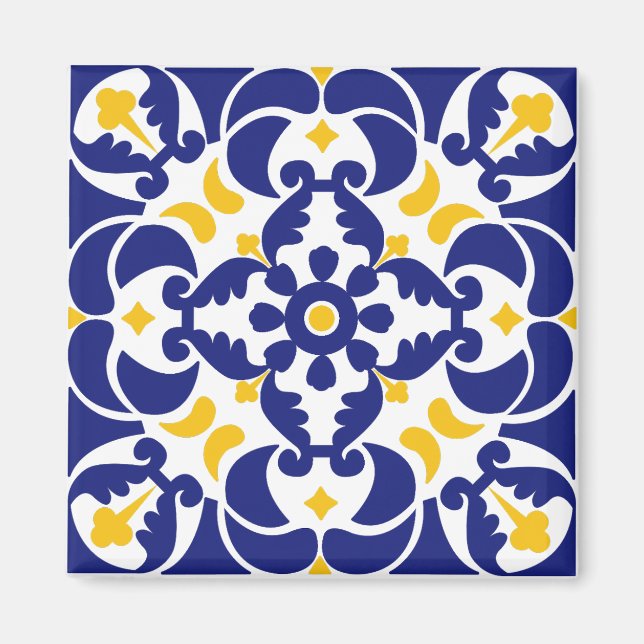 Mediterranean Tiles Blue & Yellow Pattern Magnet (Front)
