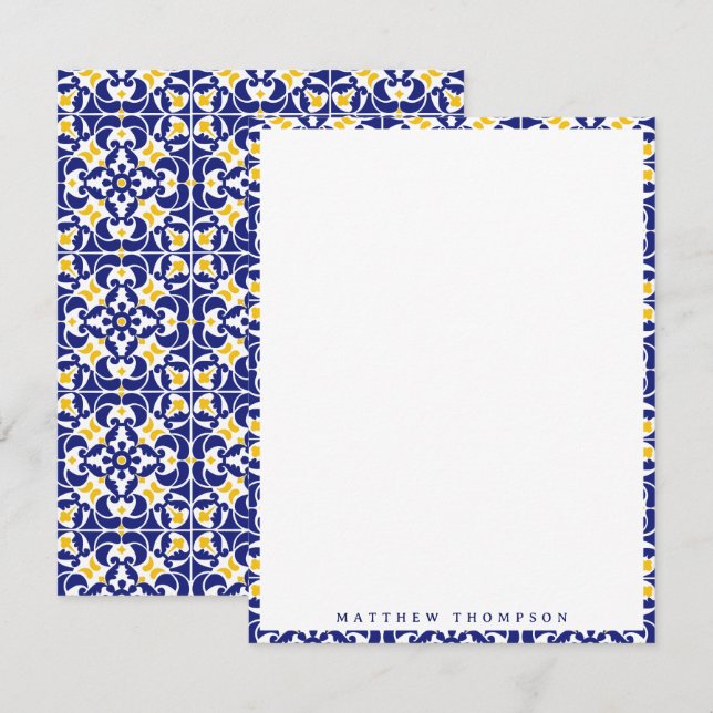 Mediterranean Tiles Blue & Yellow Pattern Name Card (Front/Back)