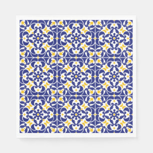 Mediterranean Tiles Blue & Yellow Pattern Napkin