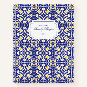 Mediterranean Tiles Blue & Yellow Pattern Recipes Notebook