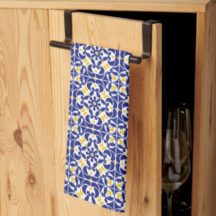 Mediterranean Tiles Blue & Yellow Pattern Tea Towel