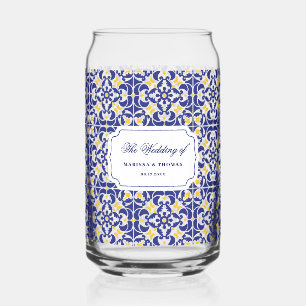 Mediterranean Tiles Blue & Yellow Wedding Gift Can Glass