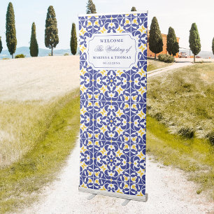 Mediterranean Tiles Blue & Yellow Wedding Welcome Retractable Banner