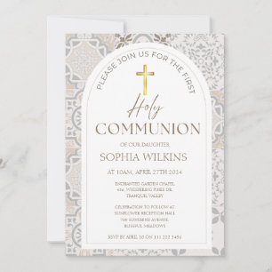 Mediterranean Tiles Boho First Holy Communion Invitation