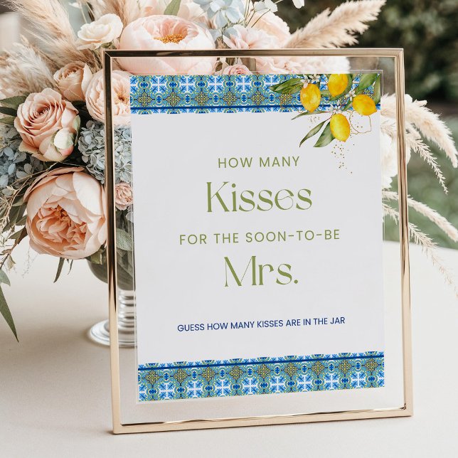 Mediterranean Tiles How Many Kisses Bridal Shower Poster (Creator Uploaded)
