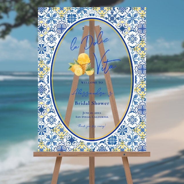 Mediterranean Tiles Italian Summer Bridal Shower Acrylic Sign (Creator Uploaded)
