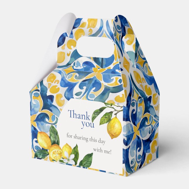 Mediterranean Tiles Lemon 25th Birthday  Favour Box (Front Side)