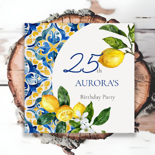 Mediterranean Tiles Lemon 25th Birthday  Napkin