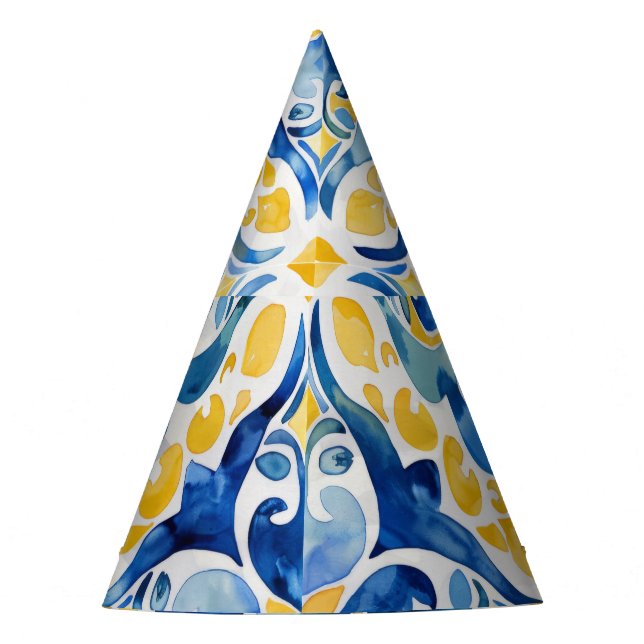 Mediterranean Tiles Lemon 25th Birthday Party Hat (Front)