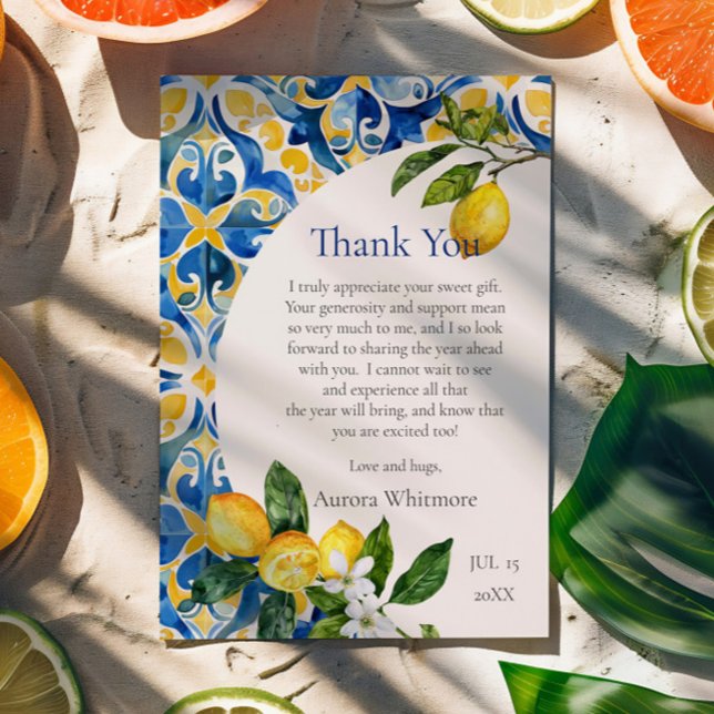 Mediterranean Tiles Lemon 25th Birthday Thank You Card (Creator Uploaded)