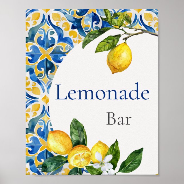 Mediterranean Tiles Lemon Birthday Lemonade Bar Poster (Front)