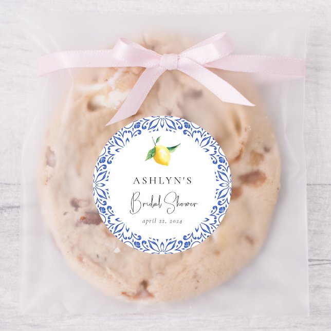 Mediterranean Tiles Lemon Bridal Shower Sticker (Creator Uploaded)
