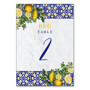 Mediterranean Tiles Lemon Wedding Itinerary  Table Number