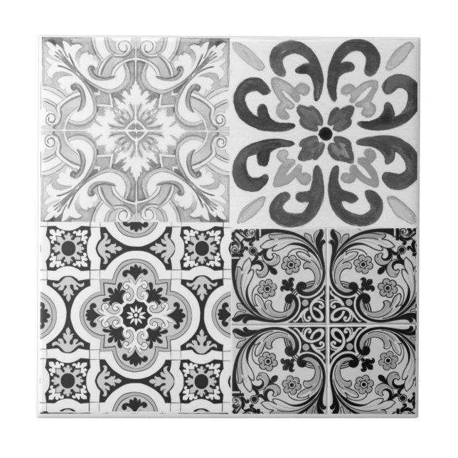 Mediterranean tiles, majolica,black and white  tile (Front)
