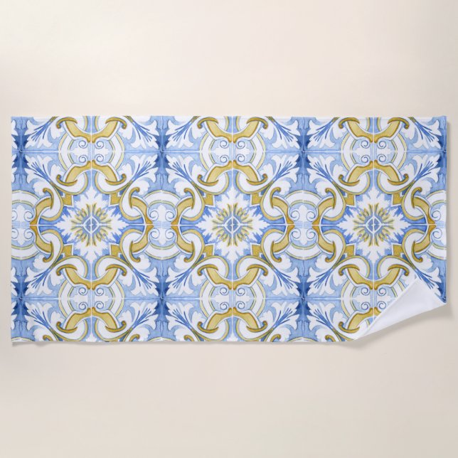 Mediterranean tiles, majolica,Sicilian style    Beach Towel (Front)