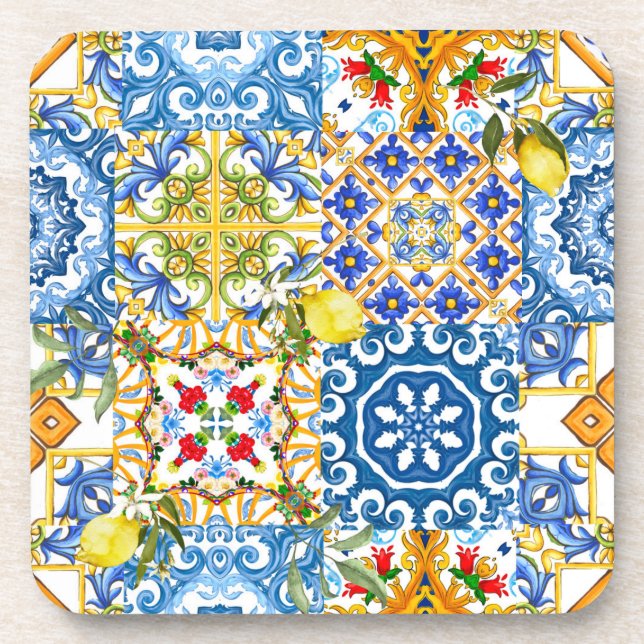 Mediterranean tiles, majolica,Sicilian style      Coaster (Front)