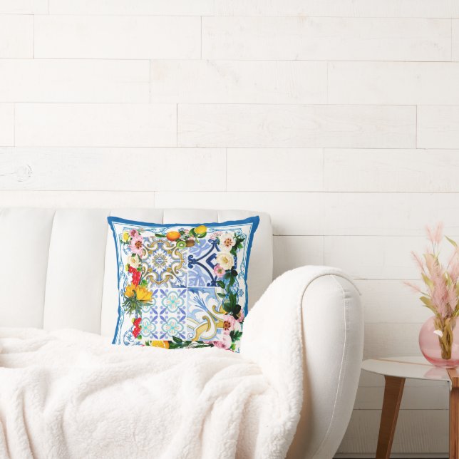 Mediterranean tiles, majolica,Sicilian style     Cushion (Couch)