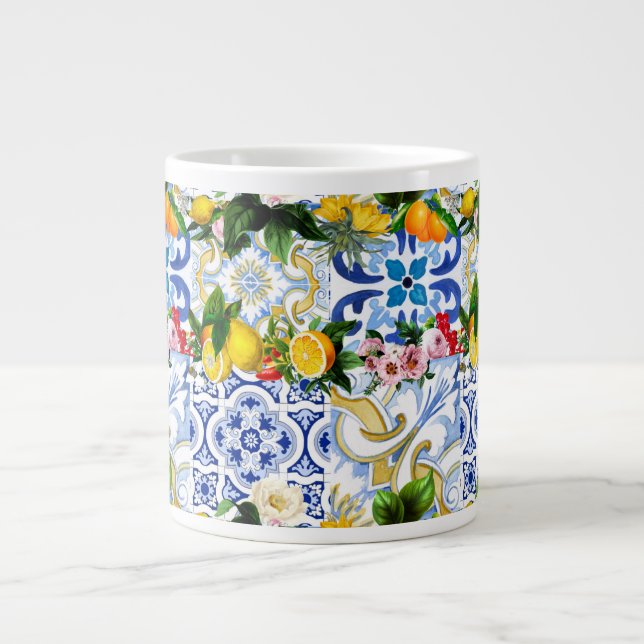 Mediterranean tiles, majolica,Sicilian style     Large Coffee Mug (Front)