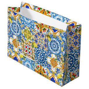 Mediterranean tiles, majolica,Sicilian style      Large Gift Bag