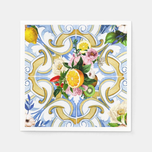 Mediterranean tiles, majolica,Sicilian style     Napkin (Front)