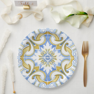 Mediterranean tiles, majolica,Sicilian style     Paper Plate