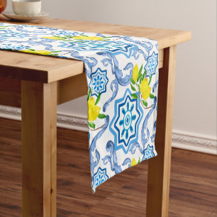 Mediterranean tiles,majolica, Sicilian style   Short Table Runner