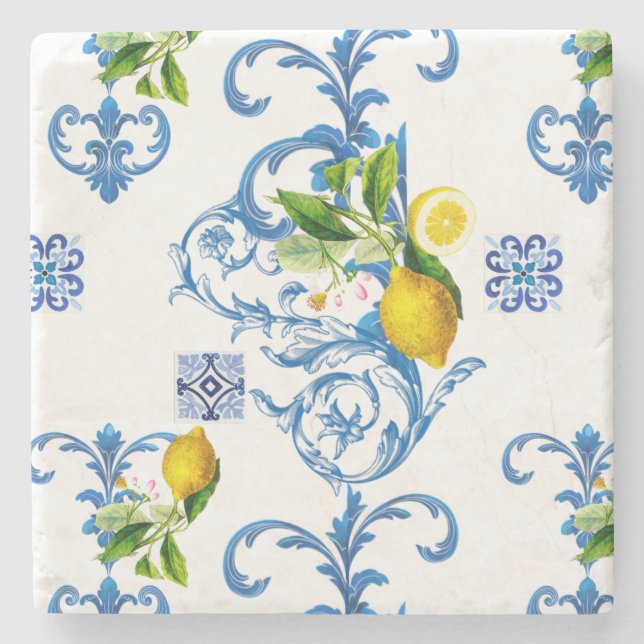 Mediterranean tiles, majolica,Sicilian style      Stone Coaster (Front)