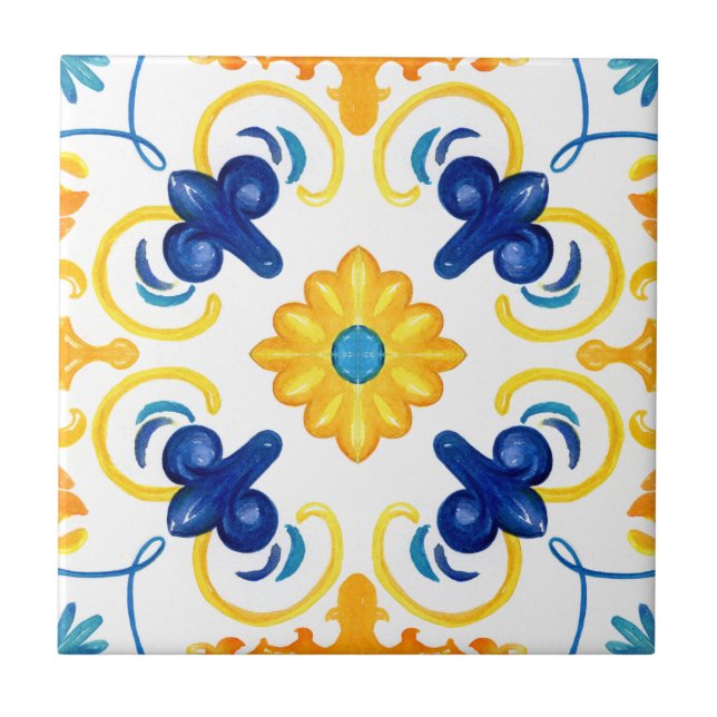 Mediterranean tiles, majolica,Sicilian style    Tile (Front)