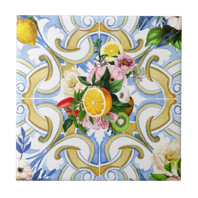 Mediterranean tiles, majolica,Sicilian style    Tile (Front)