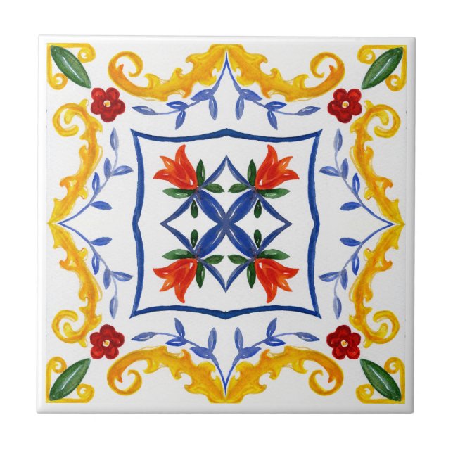 Mediterranean tiles,majolica, Sicilian style   Tile (Front)