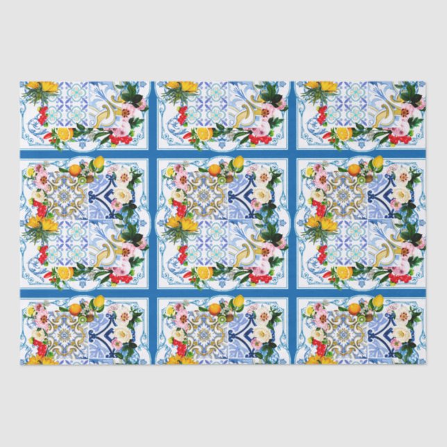 Mediterranean tiles, majolica,Sicilian style     Tissue Paper (Front)