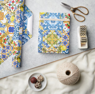 Mediterranean tiles, majolica,Sicilian style      Wrapping Paper