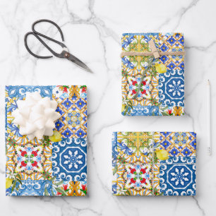 Mediterranean tiles, majolica,Sicilian style      Wrapping Paper Sheet