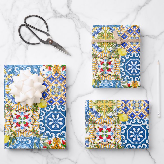 Mediterranean tiles, majolica,Sicilian style      Wrapping Paper Sheet (Front)