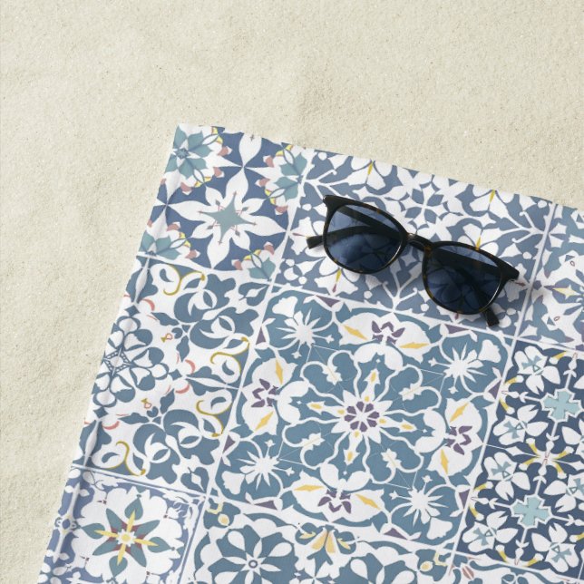 Mediterranean Tiles, Moroccan, Majolica, Azulejo Beach Towel (In Situ)