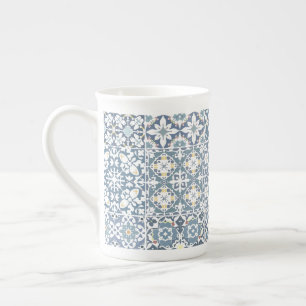 Mediterranean Tiles, Moroccan, Majolica, Azulejo Bone China Mug