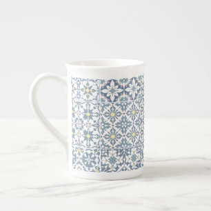 Mediterranean Tiles, Moroccan, Majolica, Azulejo Bone China Mug