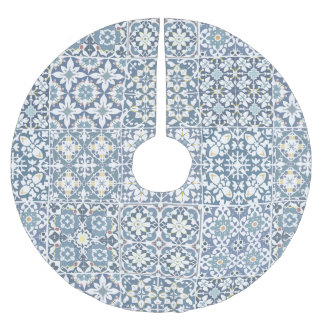 Mediterranean Tiles, Moroccan, Majolica, Azulejo Brushed Polyester Tree Skirt