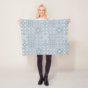 Mediterranean Tiles, Moroccan, Majolica, Azulejo Fleece Blanket