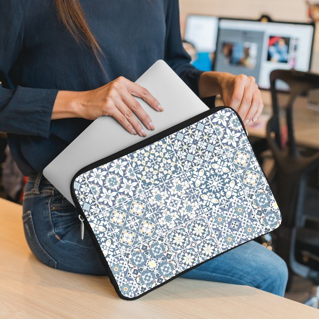 Mediterranean Tiles, Moroccan, Majolica, Azulejo Laptop Sleeve (Creator Uploaded)
