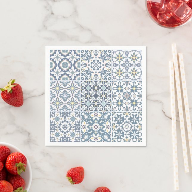 Mediterranean Tiles, Moroccan, Majolica, Azulejo Napkin (Insitu)