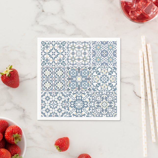 Mediterranean Tiles, Moroccan, Majolica, Azulejo Napkin (Insitu)