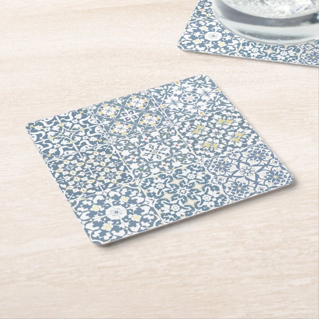 Mediterranean Tiles, Moroccan, Majolica, Azulejo Square Paper Coaster (Angled)