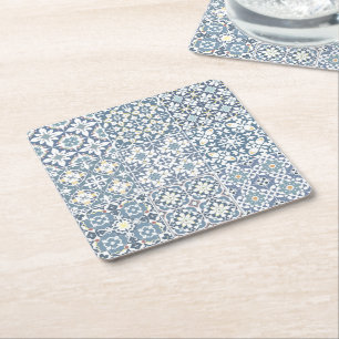 Mediterranean Tiles, Moroccan, Majolica, Azulejo Square Paper Coaster