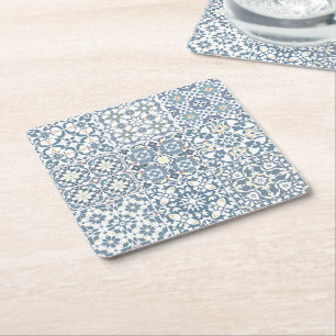 Mediterranean Tiles, Moroccan, Majolica, Azulejo Square Paper Coaster