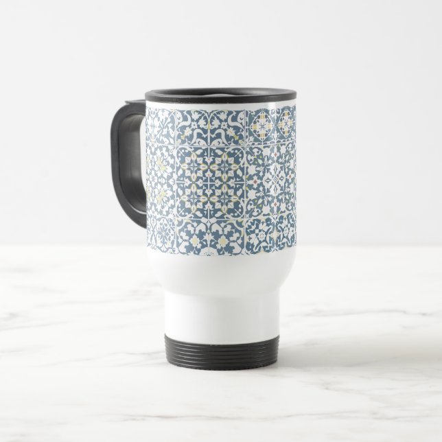 Mediterranean Tiles, Moroccan, Majolica, Azulejo Travel Mug (Front Left)