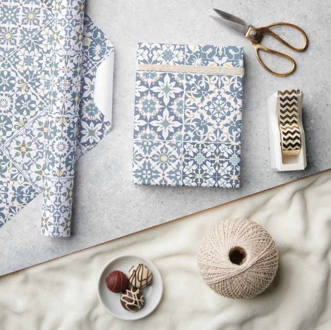 Mediterranean Tiles, Moroccan, Majolica, Azulejo Wrapping Paper (Crafts)