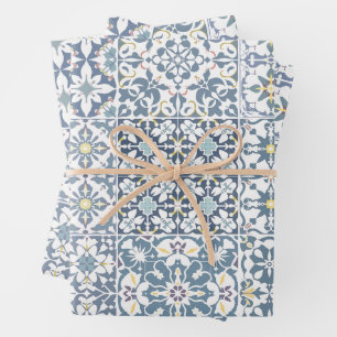 Mediterranean Tiles, Moroccan, Majolica, Azulejo Wrapping Paper Sheet