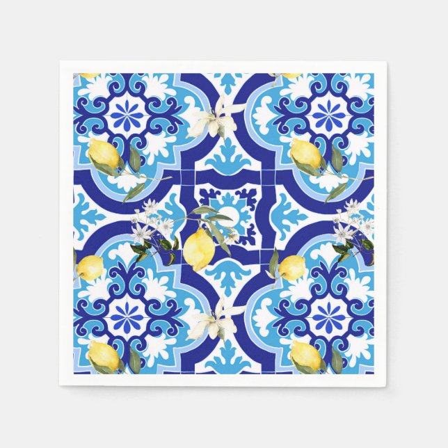 Mediterranean tiles,mosaic,lemon,    napkin (Front)