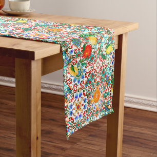 Mediterranean tiles,mosaic,lemon,summer art medium table runner